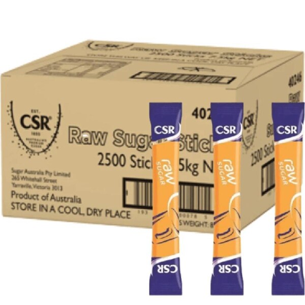 CSR Raw Sugar Sticks 3g Box 2500 Sachets Bulk