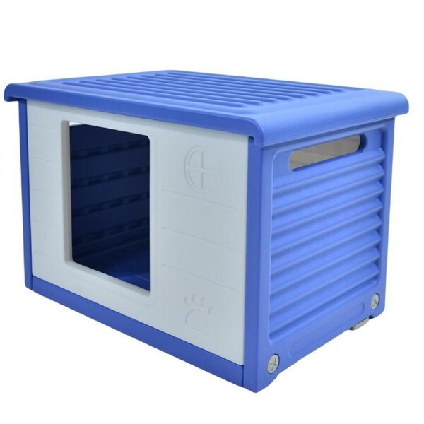 YES4PETS Small Plastic Pet Dog Puppy Cat House Kennel Blue