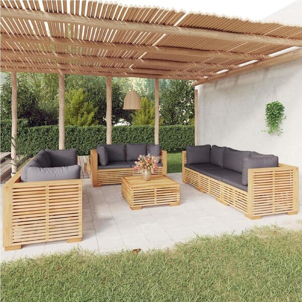 9 Piece Garden Lounge Set with Cushions Solid Teak Wood vidaXL