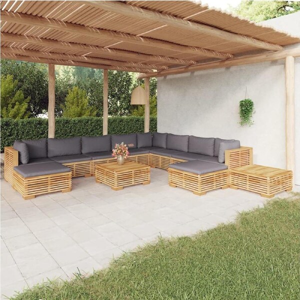 12 Piece Garden Lounge Set with Cushions Solid Teak Wood vidaXL