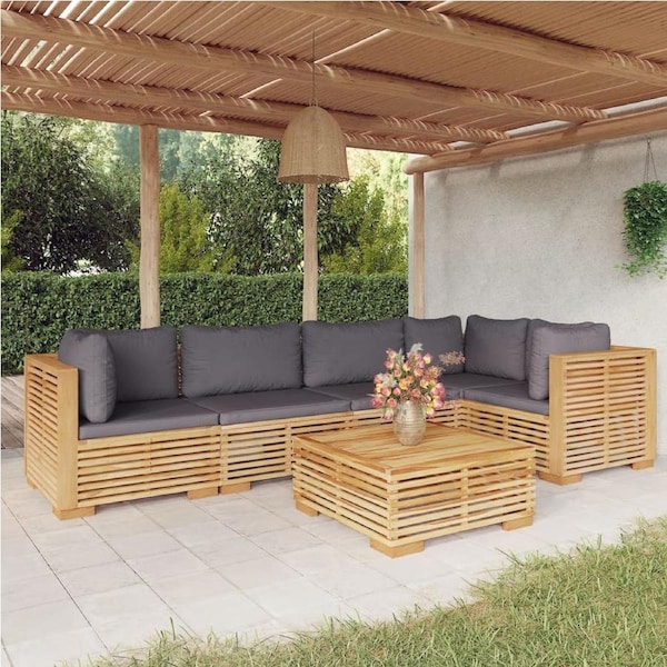 6 Piece Garden Lounge Set with Cushions Solid Teak Wood vidaXL