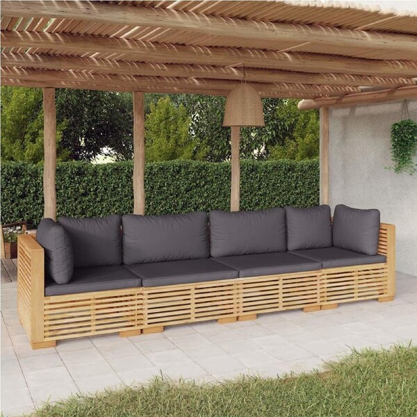 4 Piece Garden Lounge Set with Cushions Solid Wood Teak vidaXL