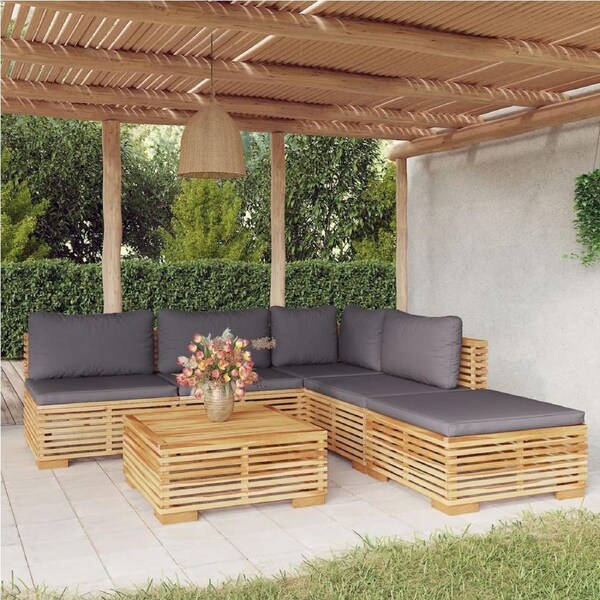 6 Piece Garden Lounge Set with Cushions Solid Teak Wood vidaXL