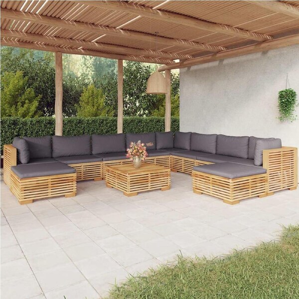 11 Piece Garden Lounge Set with Cushions Solid Teak Wood vidaXL