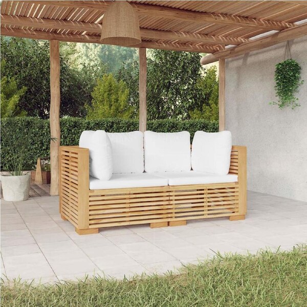 Garden Corner Sofas with Cushions 2 pcs Solid Wood Teak vidaXL