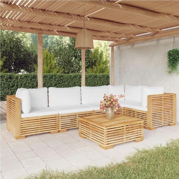 6 Piece Garden Lounge Set with Cushions Solid Teak Wood vidaXL