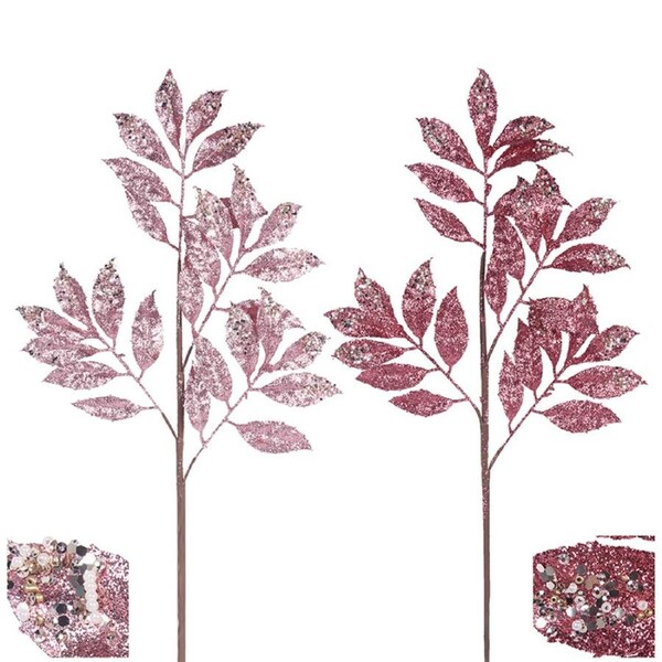 Glitter Leaf Stem Magenta & Bubble Gum 70cm 1pc 2A