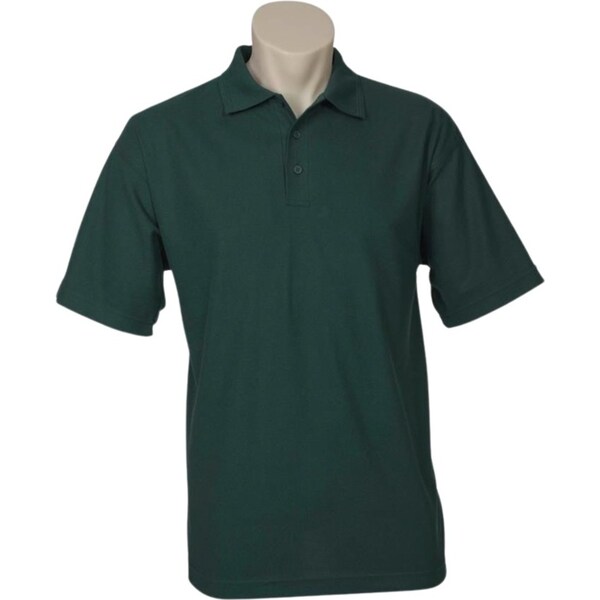 Mens Polo Top Shirt Plain Casual Short Sleeve Pique Knit Basic UPF Rated T-Shirt - Bottle Green - S
