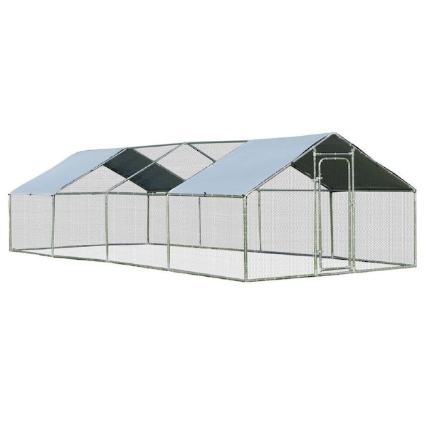Costway 3x8x1.95m Chicken Coop Large Cage Run Walk-In Pet House Rabbit Hutch w/2 Roof Cover Outdoor Yard Farm