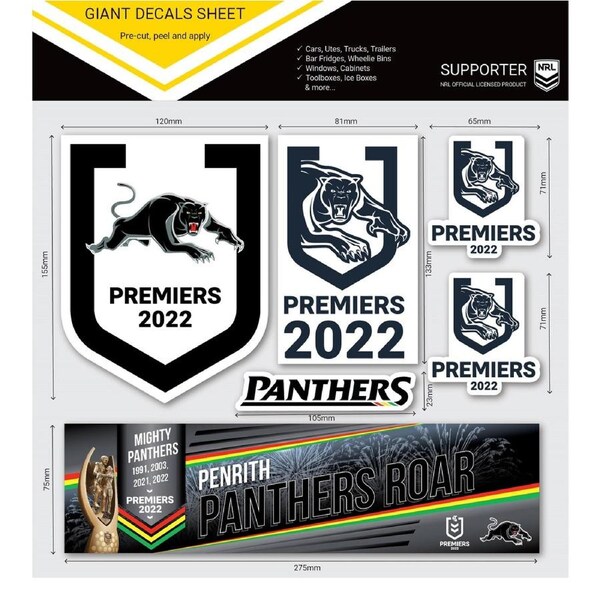 Penrith Panthers NRL GIANT Decal Sticker Sheet 2022 Premiers Premiership