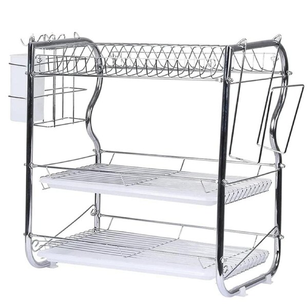 3 Tier Dish Drying Rack Kitchen Plate Cup Holder Rack Cutlery Drainer Tray Rack