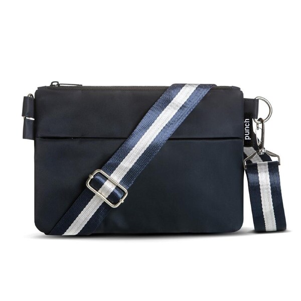 Punch Nylon Zip Women's/Ladies Casual Crossbody Navy Carry Handbag w/Strap 24cm