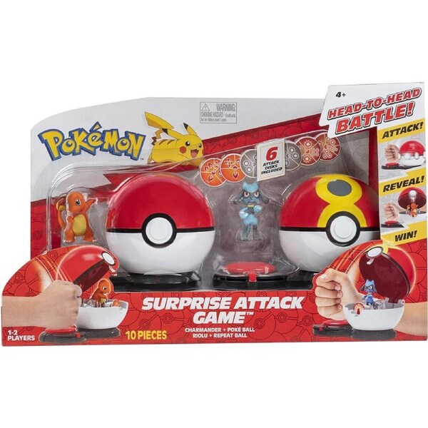 Pokemon Surprise Attack Game - Charmander #1 and Riolu - 2 Surprise Attack Balls - 6 Attack Disks - Toys for Kids - Great for All Fans, PKW2505