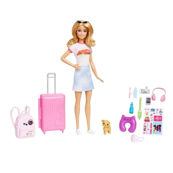 Barbie Doll And Accessories Travel Set With Puppy