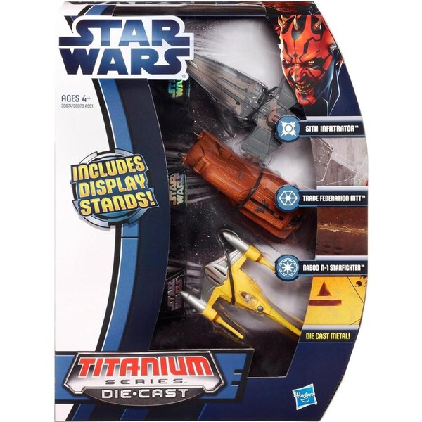 Star Wars Die Cast Titanium Vehicle - Sith Infiltrator, Trade Federation MTT, Naboo N-1 Starfighter