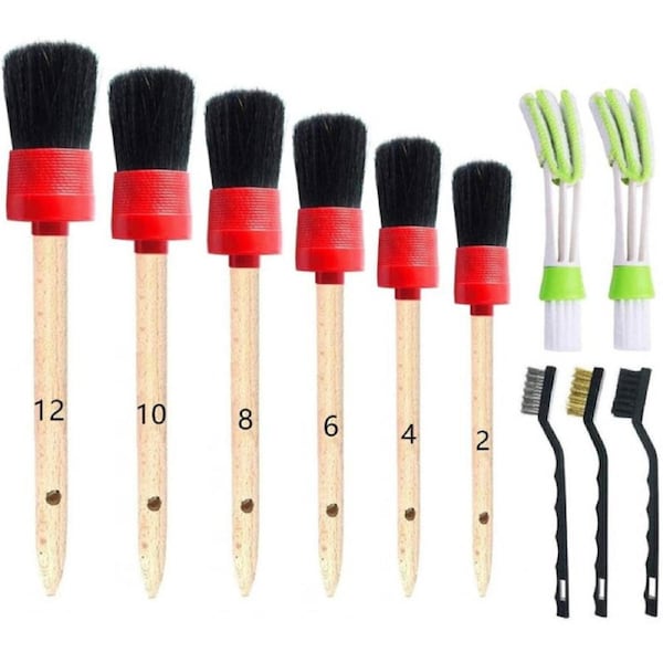 Nevenka 11 Pcs Car Detailing Brush Set for Cleaning Wheels Interior Exterior Leather-Red