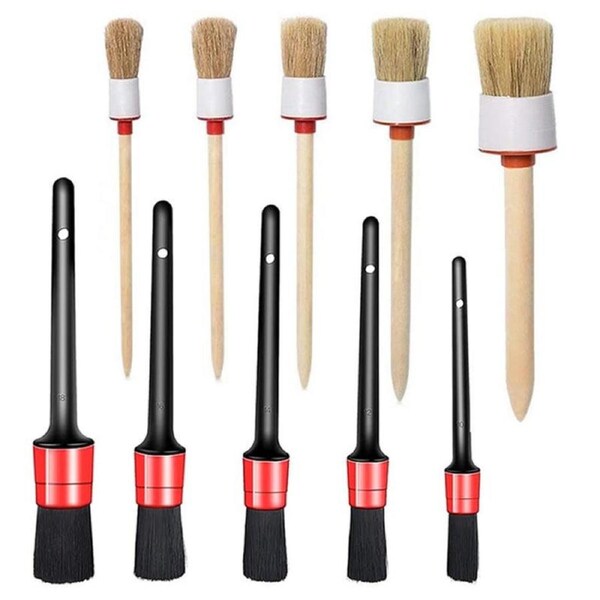 Nevenka 10Pcs Car Detailing Brush Set Boars Hair Detailing Brushes for Cleaning Wheels Interior Exterior Leather