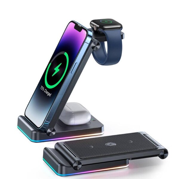 Nevenka 3 in 1 Wireless Charging Station Foldable Double Coil for iPhone 14 AirPods Apple Watch 7 SE 6