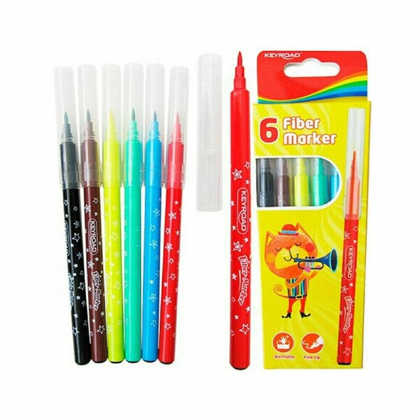Keyroad Jumbo Fiber Colour Markers 6pcs Washable Marker Fine Tip
