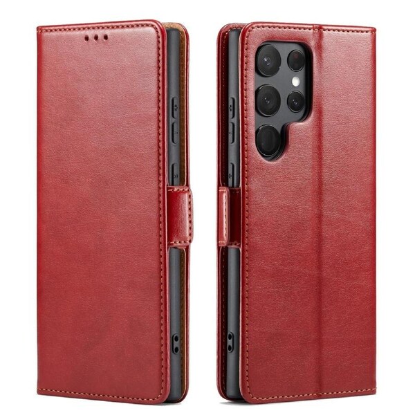 For Samsung Galaxy S23 Ultra Case Leather Flip Wallet Folio Cover Red