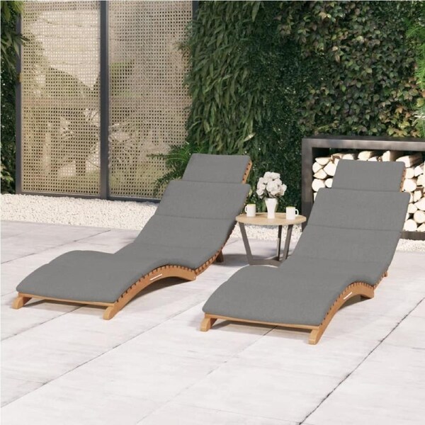 Wooden Sun Lounger With Cushion Solid Teak Wood Patio Garden Furniture Grey