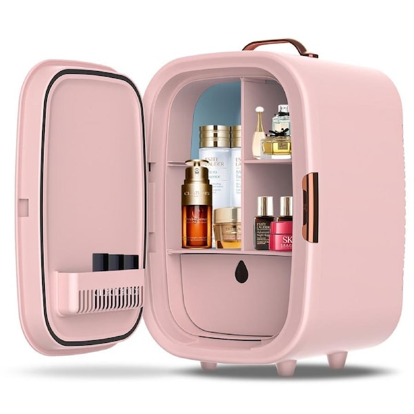 Advwin 15L Mini Makeup Fridge with LED Makeup Mirror Cosmetics Refrigerator Pink