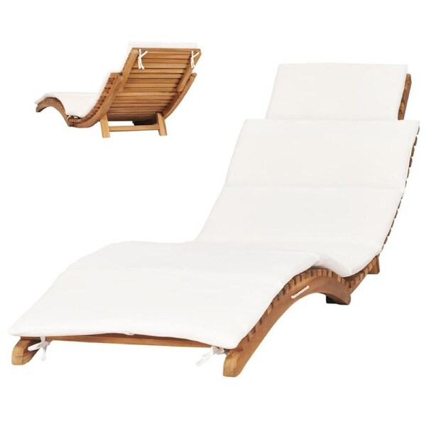 Wooden Sun Lounger With Cushion Solid Teak Wood Patio Garden Furniture White