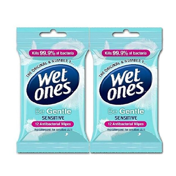 Ozoffer 2x WET ONES SENSITIVE CLEANSING BODY WIPES TOWEL TRAVEL PACK WIPES