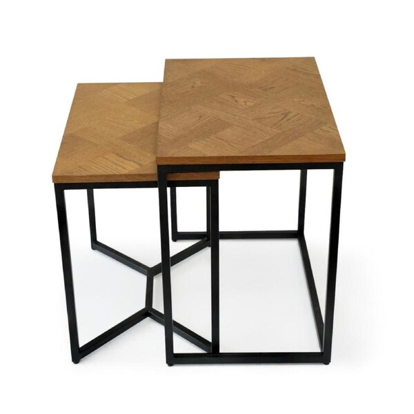 6IXTY Toulouse French Marquetry Set Of 2 Nesting Side Table - Oak