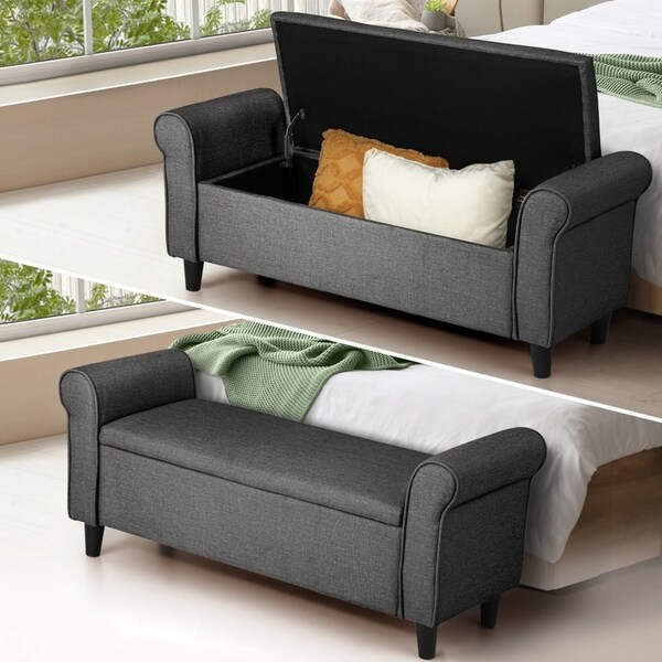 Oikiture Storage Ottoman Blanket Box Linen Fabric Arm Foot Stool Couch Large
