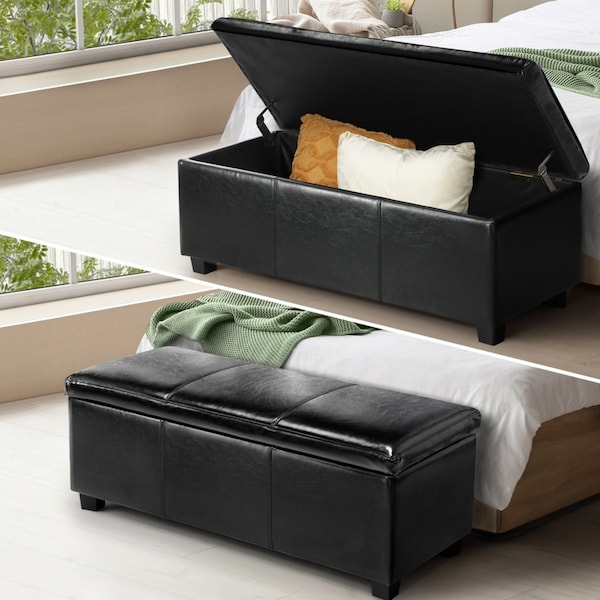 Oikiture Storage Ottoman Blanket Box Faux Leather Arm Foot Stool Couch Large