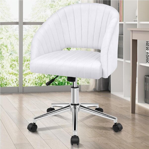 ALFORDSON Velvet Office Chair Swivel Armchair White
