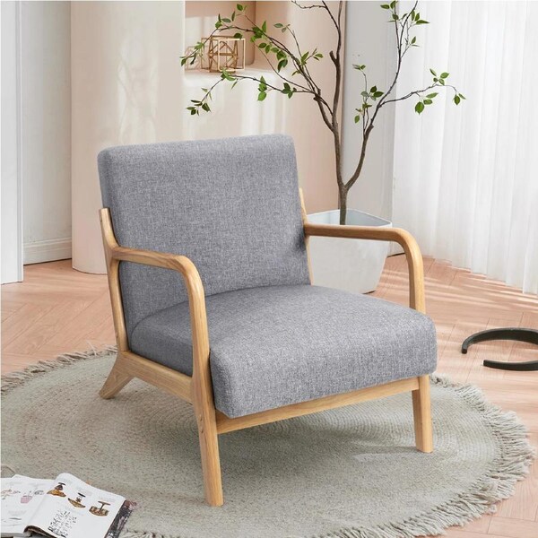 ALFORDSON Wooden Armchair Accent Lounge Chair Fabric Grey