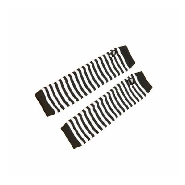 Long Knitted Wrist Arm Hand Warmer Fingerless Gloves Black and White stripe