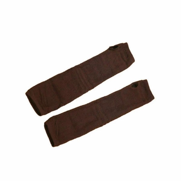 Long Knitted Wrist Arm Hand Warmer Fingerless Gloves Brown