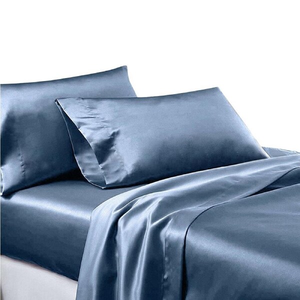 Ocean Silk Satin Sheet Flat Fitted Sheet Pillowcase Set Queen