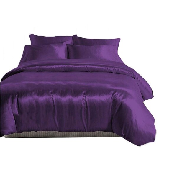 Purple Silk Satin Quilt Duvet Cover Set 6 Size Single
