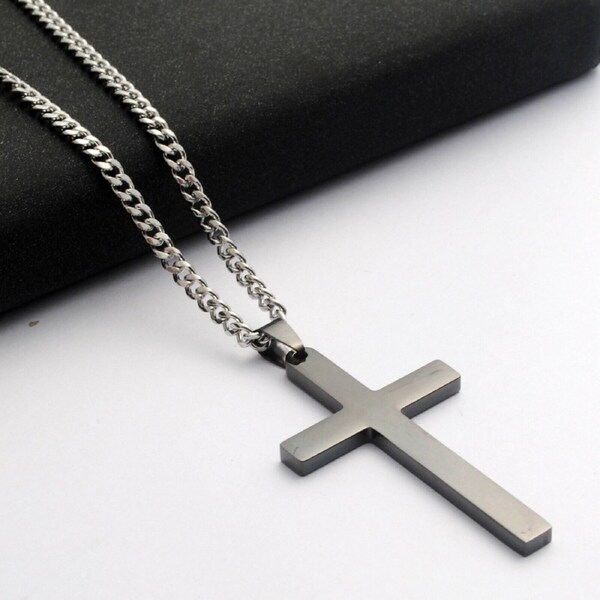 Stainless Steel Jesus Cross Crucifix Pendant Necklace - Black 20 inches (50cm)