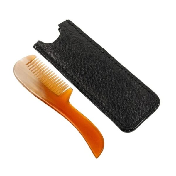 Parker Ox Horn Moustache Comb with Leather Case