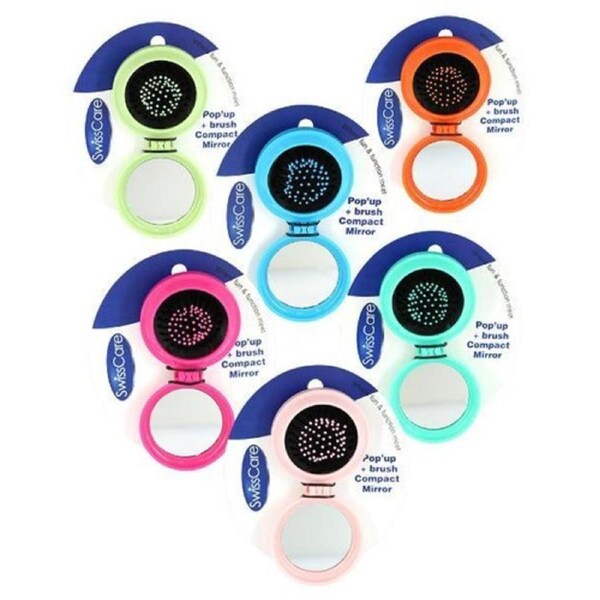 Ozoffer Mini Portable Folding Compact Pocket Hair Brush Pop-Up Travelling Mirror