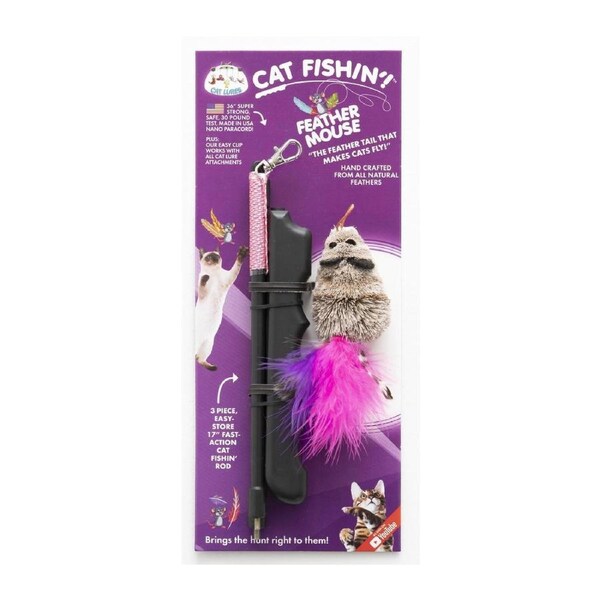Cat Lures Cat Fishin' Rod Teaser Cat Toy - Feather Mouse