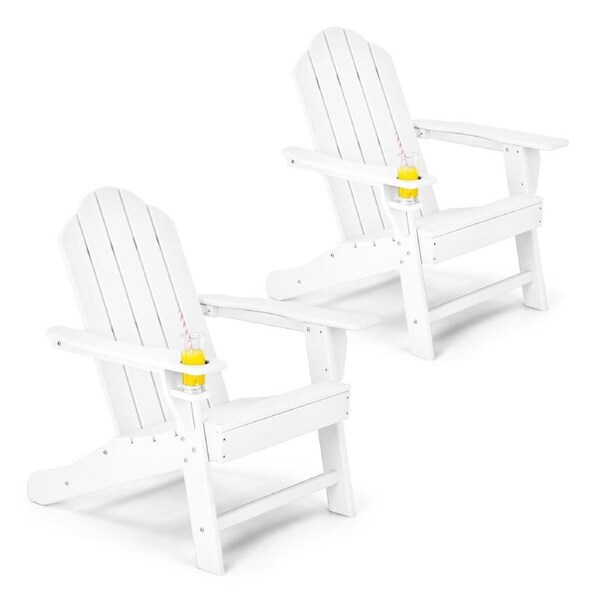 Costway 2Pack Adirondack Beach Chair All-Weather Patio Lounge Setting Outdoor Furniture Garden w/Cup Holder White