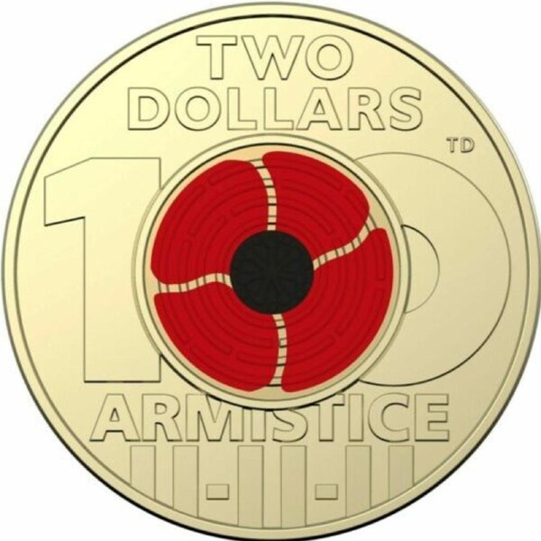 (NB) 2018 $2 AUSTRALIAN TWO DOLLAR REMEMBRANCE ARMISTICE DAY RED POPPY COIN