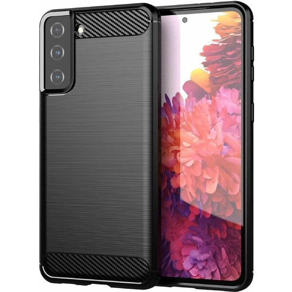 For Samsung Galaxy S21 Plus 5G Case Brushed Carbon Fiber Texture Style Ultra-Thin TPU Soft Rubber Anti-Drop Protective Cover-Black