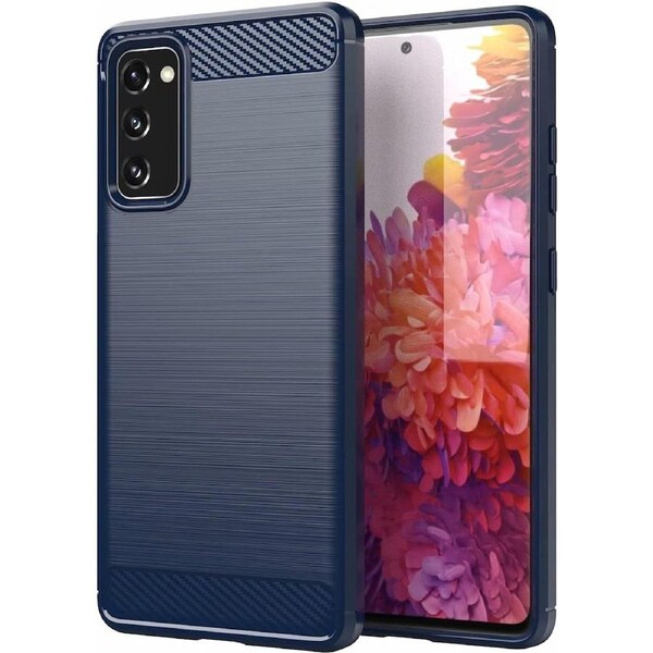 For Samsung Galaxy S20 Ultra 5G Case Brushed Carbon Fiber Texture Style Ultra-Thin TPU Soft Rubber Anti-Drop Protective Cover-Navy Blue