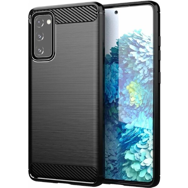 For Samsung Galaxy S20 5G Case Brushed Carbon Fiber Texture Style Ultra-Thin TPU Soft Rubber Anti-Drop Protective Cover-Black