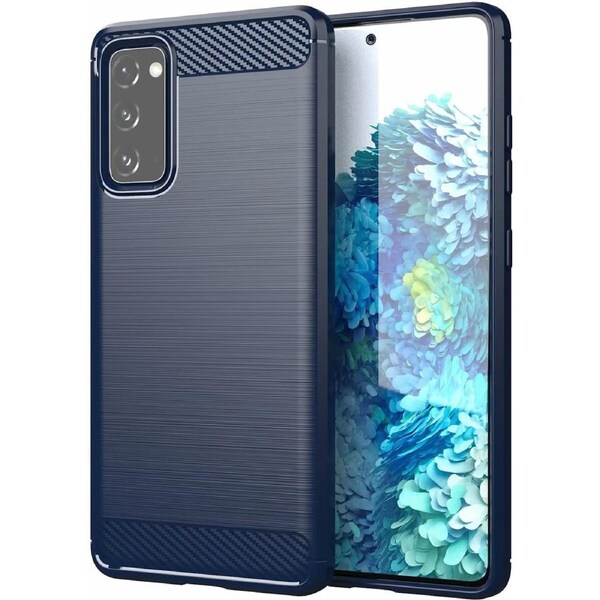 For Samsung Galaxy S20 5G Case Brushed Carbon Fiber Texture Style Ultra-Thin TPU Soft Rubber Anti-Drop Protective Cover-Navy Blue