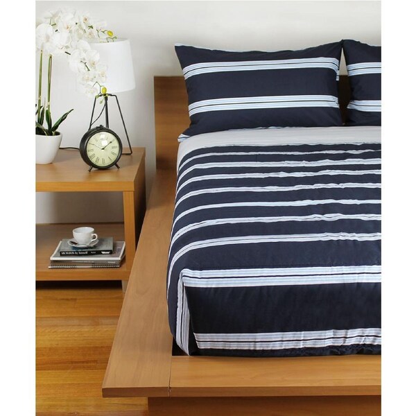 Super King Hudson Stripe Comforter Navy Blue