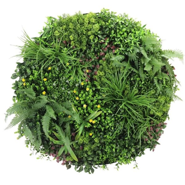 Slimline Artificial Green Wall Disc Art 100cm Country Fern UV Resistant (White)