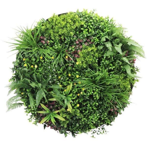 Slimline Artificial Green Wall Disc Art 100cm Country Fern UV Resistant (Black)